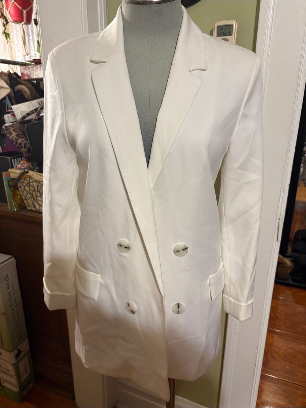 stradivarius Cream Double-Breasted Blazer Jacket